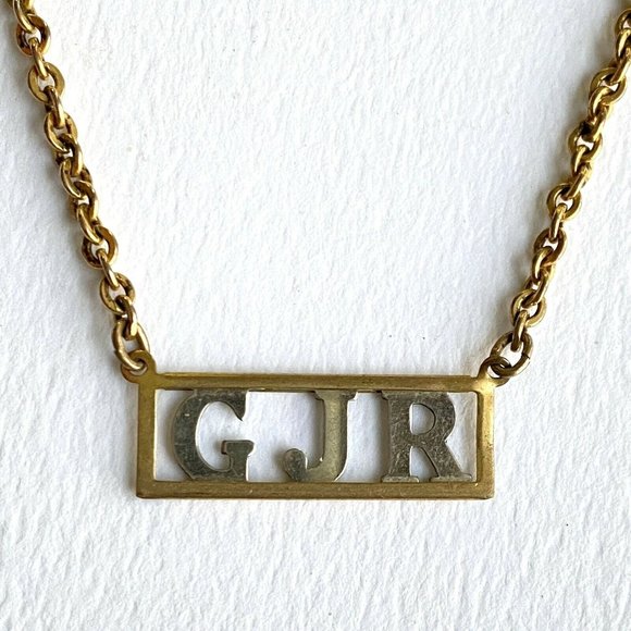 SWANK Monogram GJR Initials Name Letter Gold Tone Vintage Pendant Tie Bar Clip - Picture 3 of 7